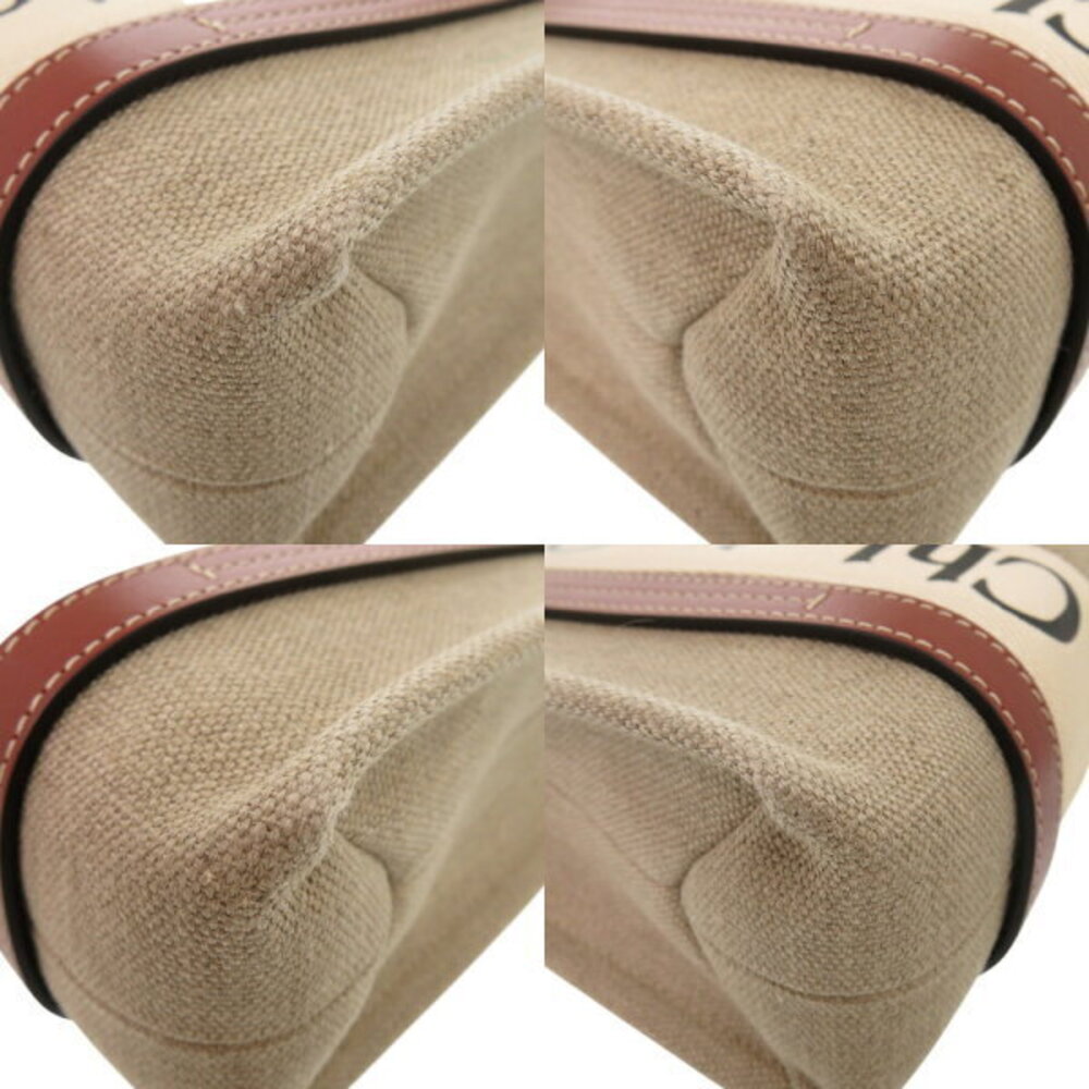 Chloe Woody Tote Bag Leather Canvas White Brown - Picture 5 of 8